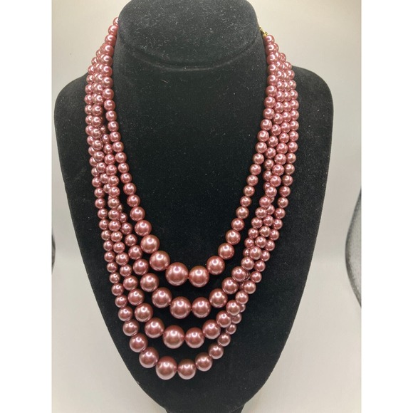 Mauve Faux Pearl 4 Strand 16.5" Necklaces! - Picture 3 of 8